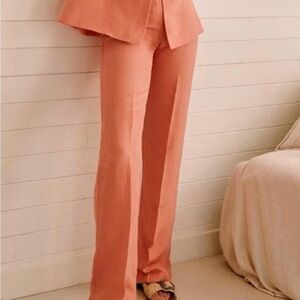 Sezane Linen Dress Pants in Coral